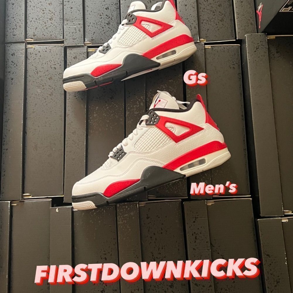 Nike Air Jordan 4 Red Cement White Fire Red Black Grey 408452-161 7y 7 kids gs - Picture 2 of 10